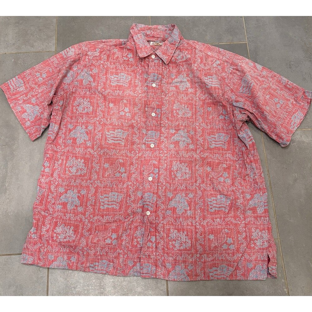 Reyn Spooner Men’s XL Cotton Short Sleeve Hawaiian Floral Button-Up Shirt *flaw*